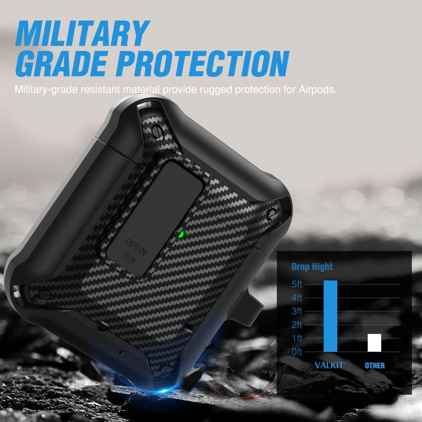 for Airpods Case Cover for Men with Lock, Military Armor Series Full-Body Air Pod Case with Keychain Cool Apple Airpods Shockproof Protective Case for Airpod 2 & 1