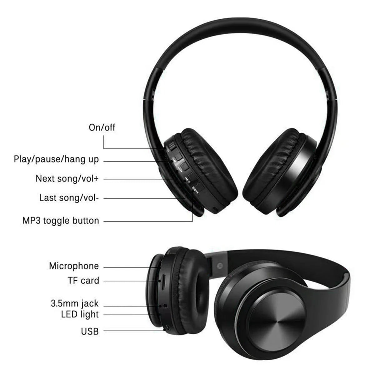 Foldable Bluetooth Noise-Canceling Over-Ear Headphones,Black,B3