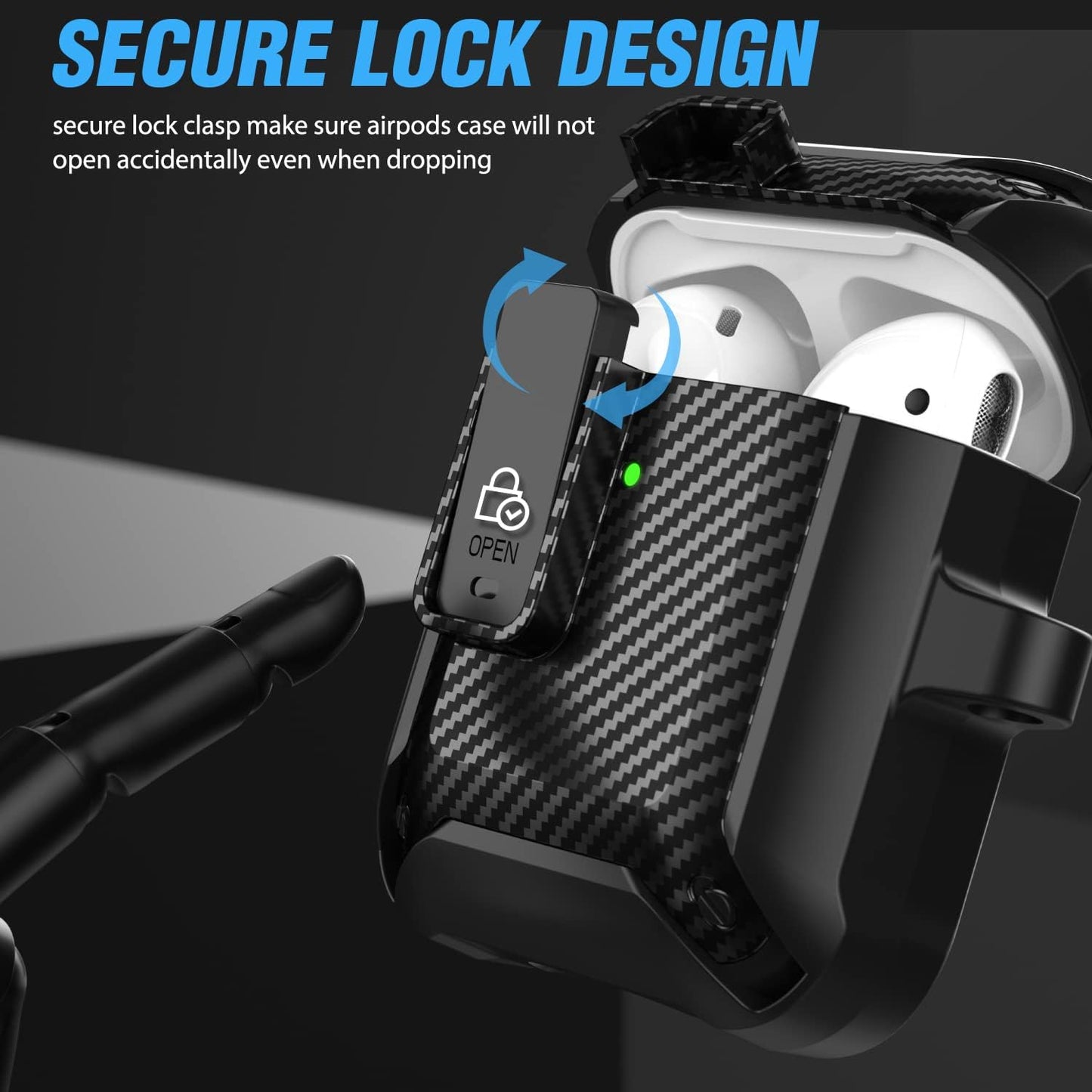 for Airpods Case Cover for Men with Lock, Military Armor Series Full-Body Air Pod Case with Keychain Cool Apple Airpods Shockproof Protective Case for Airpod 2 & 1